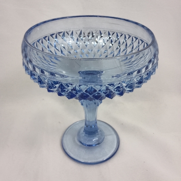 Vintage 60s‎ Indiana Glass Diamond Point Footed Blue Ice Pedestal Compote Dish - Picture 4 of 8
